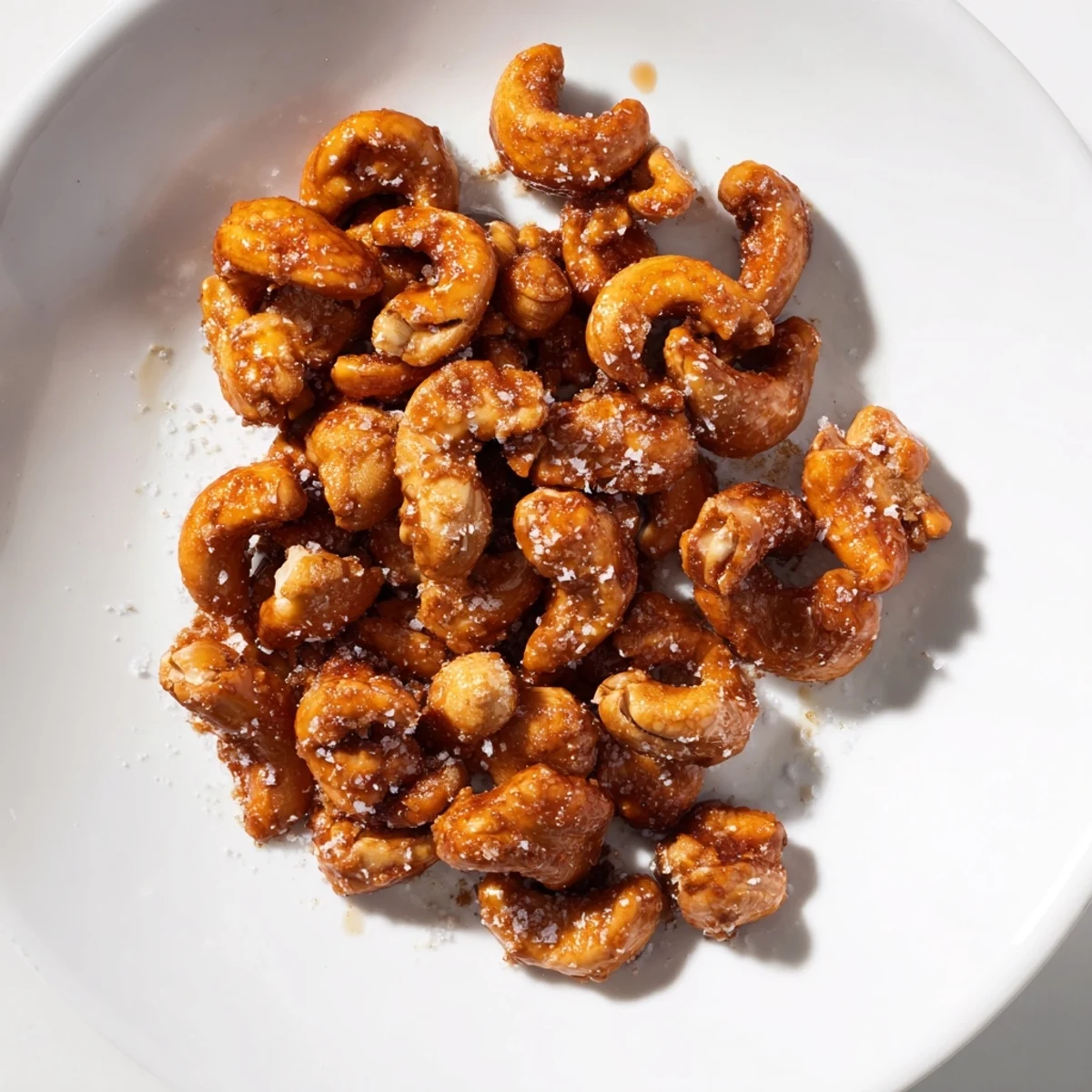 Golden brown sweet and salty honey toasted cashews, perfect for a crunchy snack anytime.