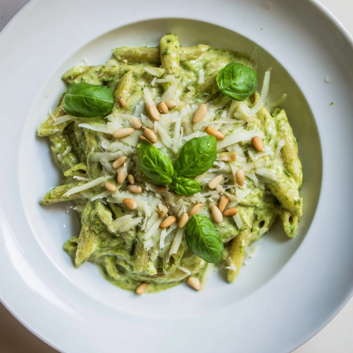Enjoy a quick taste of The Best 15-Minute Creamy Pesto Pasta, a vegetarian Italian dish.