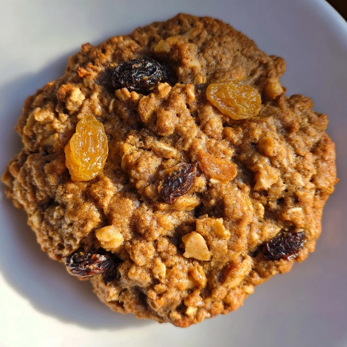 Warm, freshly baked soft oatmeal raisin breakfast cookies with visible raisins and inviting textures; enjoy for breakfast!