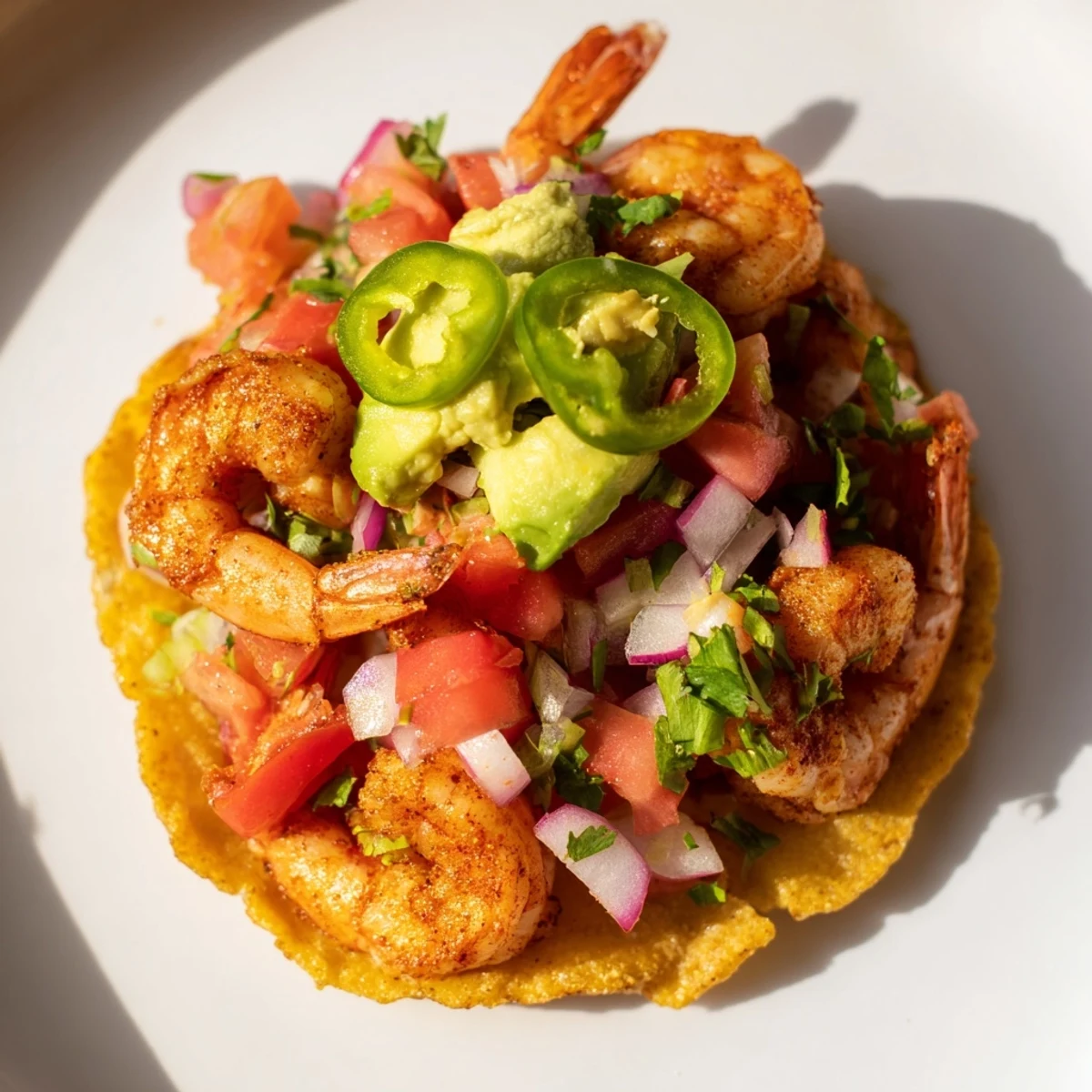 Enjoy these flavorful Quick Shrimp and Avocado Tostadas, featuring perfectly cooked shrimp and fresh toppings.