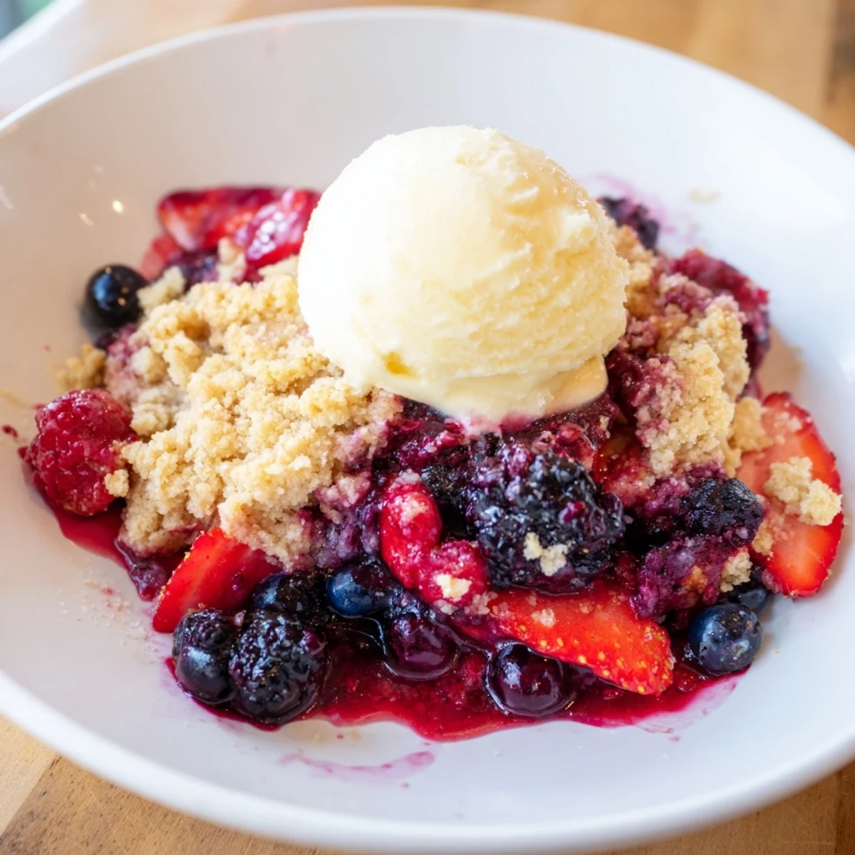Delicious Rustic Summer Berry Cobbler: a vibrant dessert perfect served warm with vanilla.