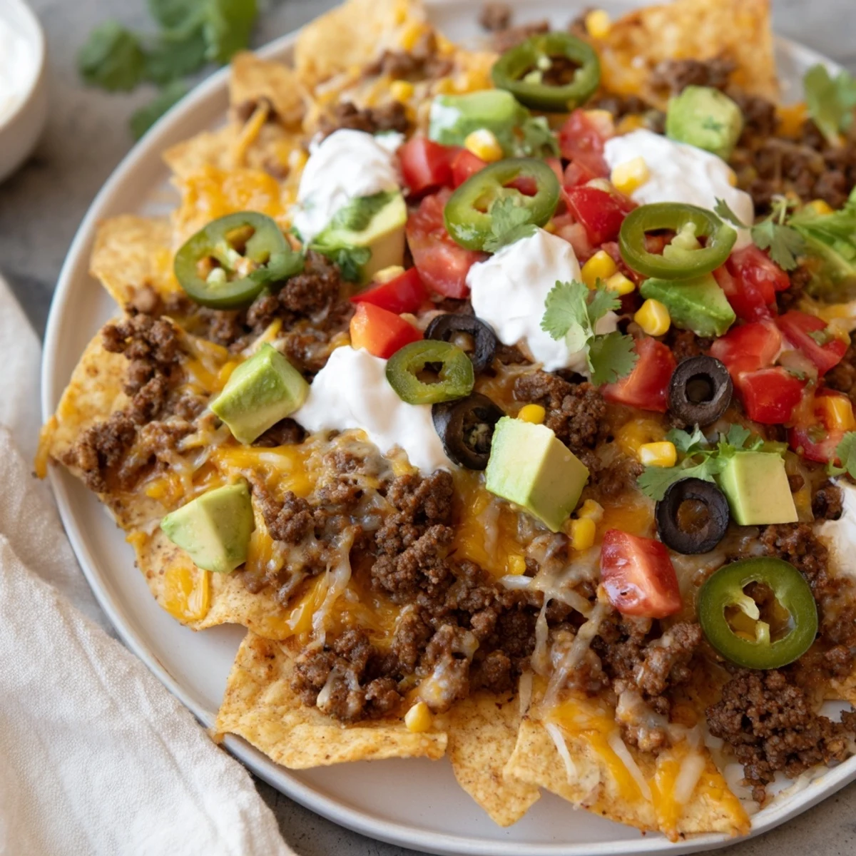 Golden, bubbling cheddar and jack cheese blankets the flavorful beef in these tempting sheet pan nachos.