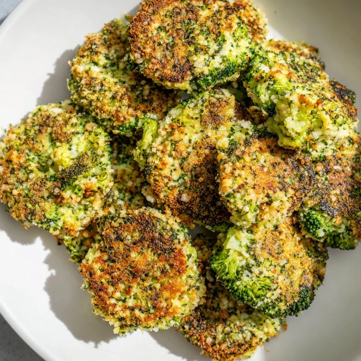 Golden-brown Cheesy Broccoli Patties: Imagine crispy edges and a melted cheese center, delicious for dinner.