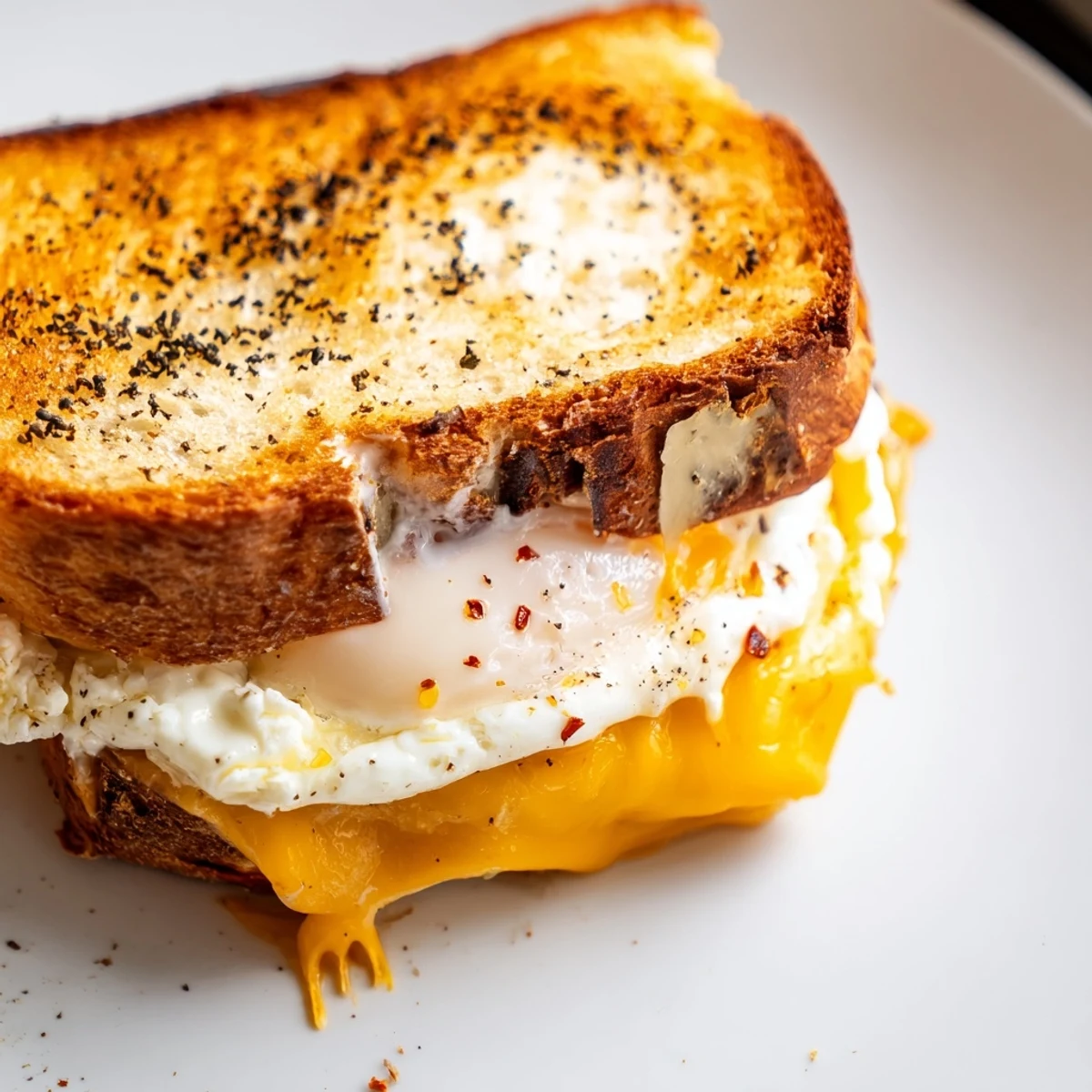 Sizzling feta fried eggs nestled in a golden grilled cheese sandwich, a delicious vegetarian recipe.