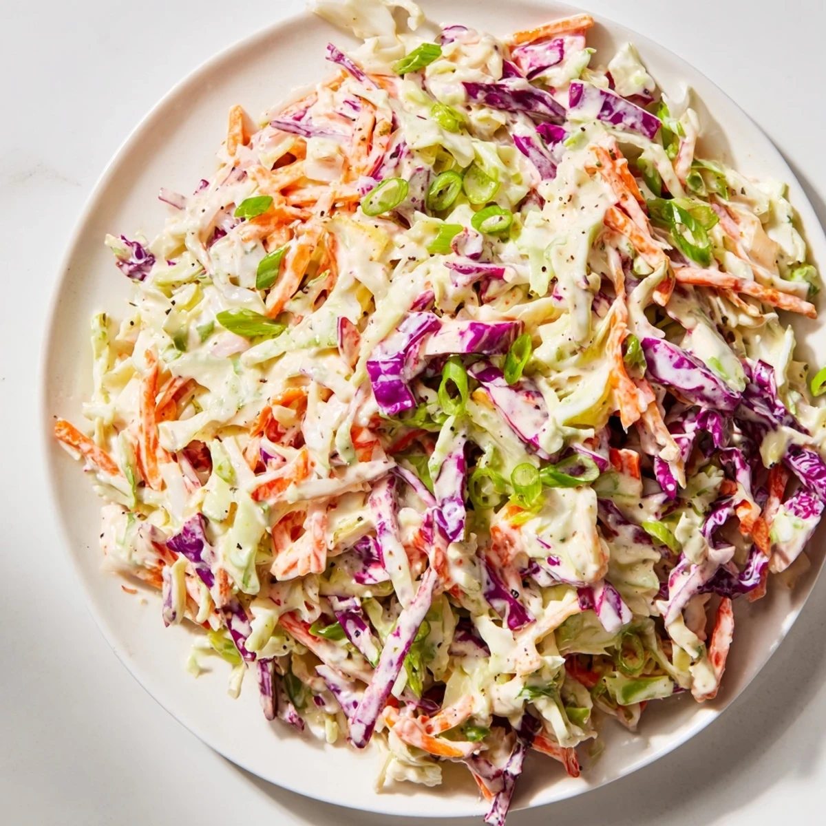 Freshly made Quick Coleslaw Salad tossed in creamy dressing, a delicious, refreshing summer side.