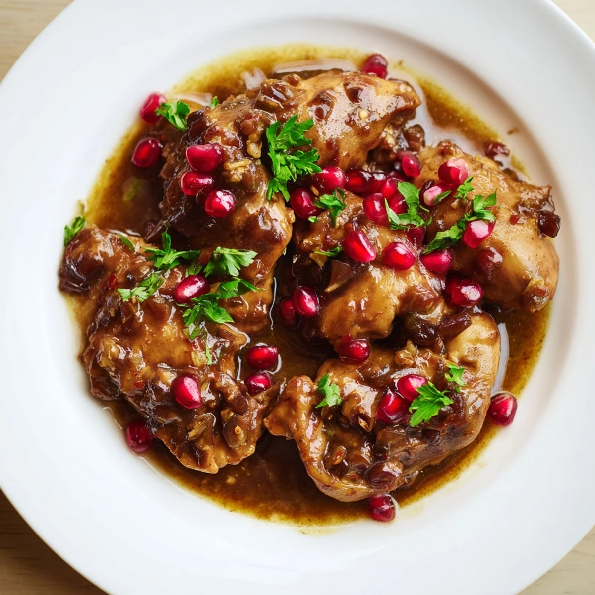 Steaming Iranian Fesenjan stew, a flavorful Persian dish of chicken in a rich, dark pomegranate sauce.