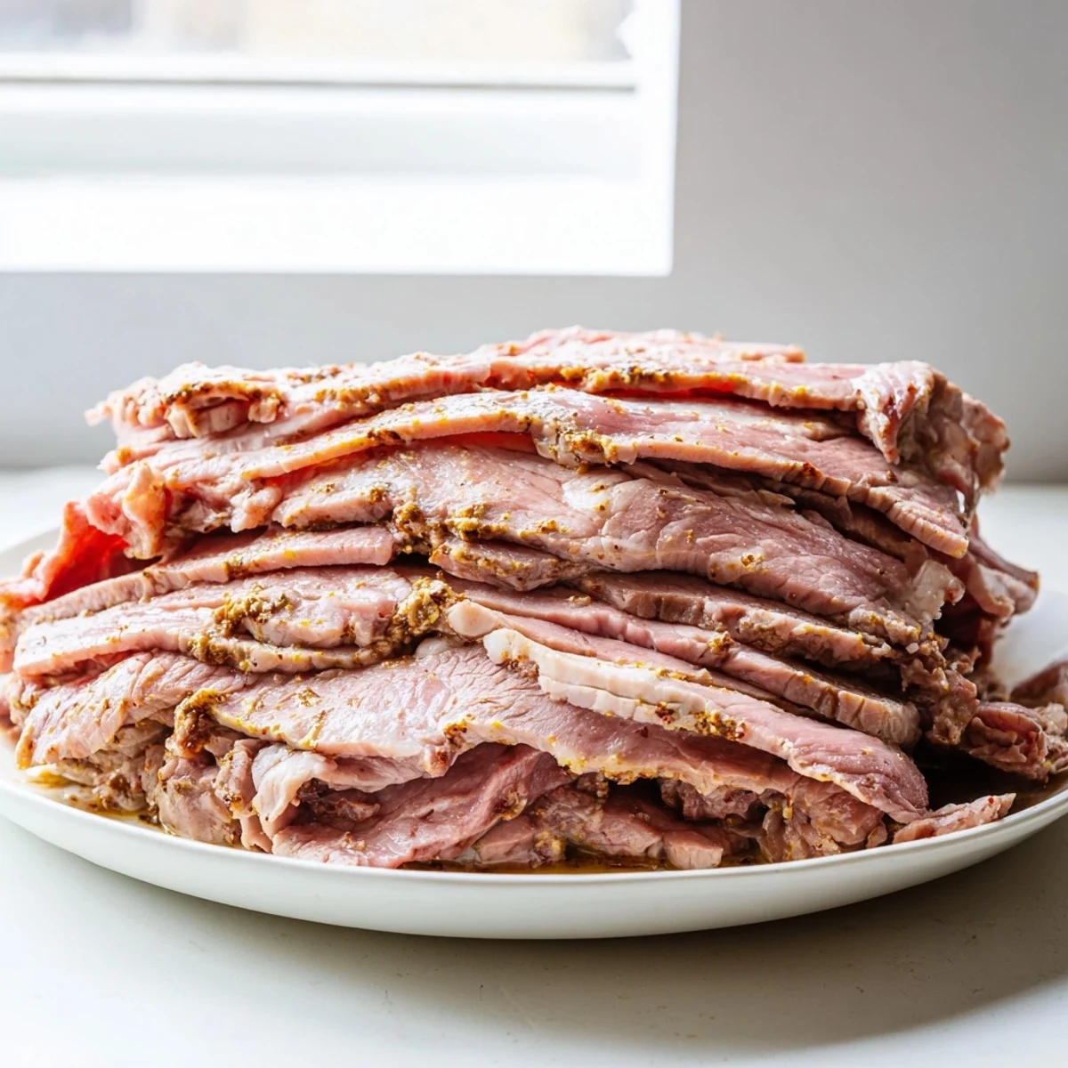 A close-up of tender, browned Turkish Döner Meat, perfectly spiced, ideal for filling flatbreads with fresh toppings.