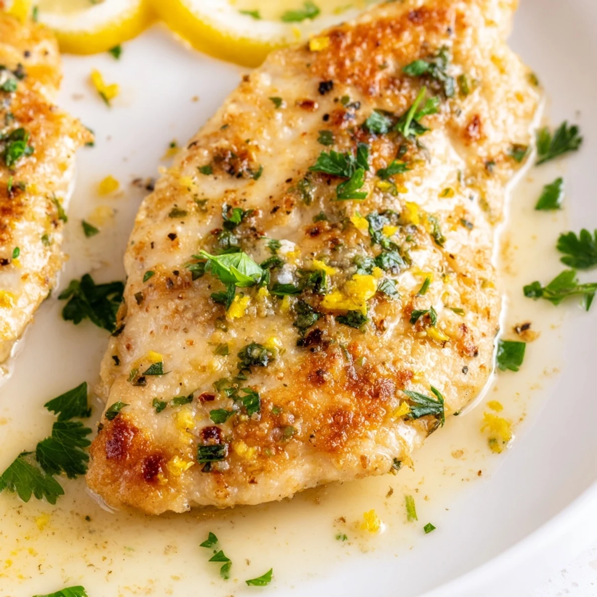 This savory Lemon Pepper Chicken dinner is plated with fluffy rice and fresh parsley, ready to serve.