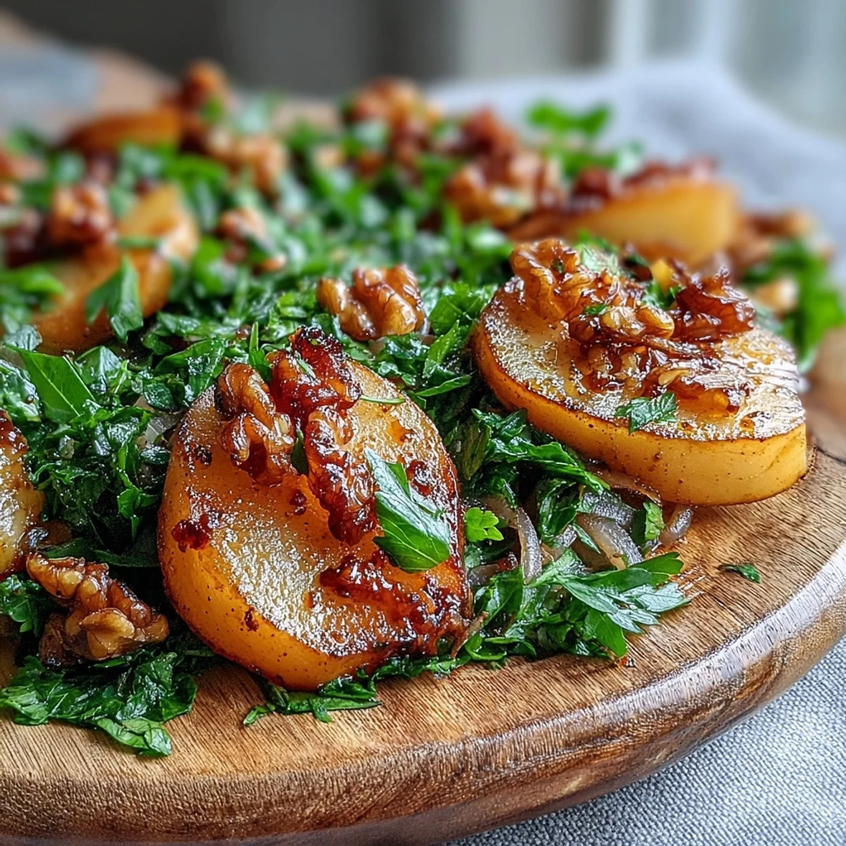 Savory Warm Apple and Sauerkraut Skillet Salad plated with golden apples and tangy sauerkraut, ready for a cozy dinner.