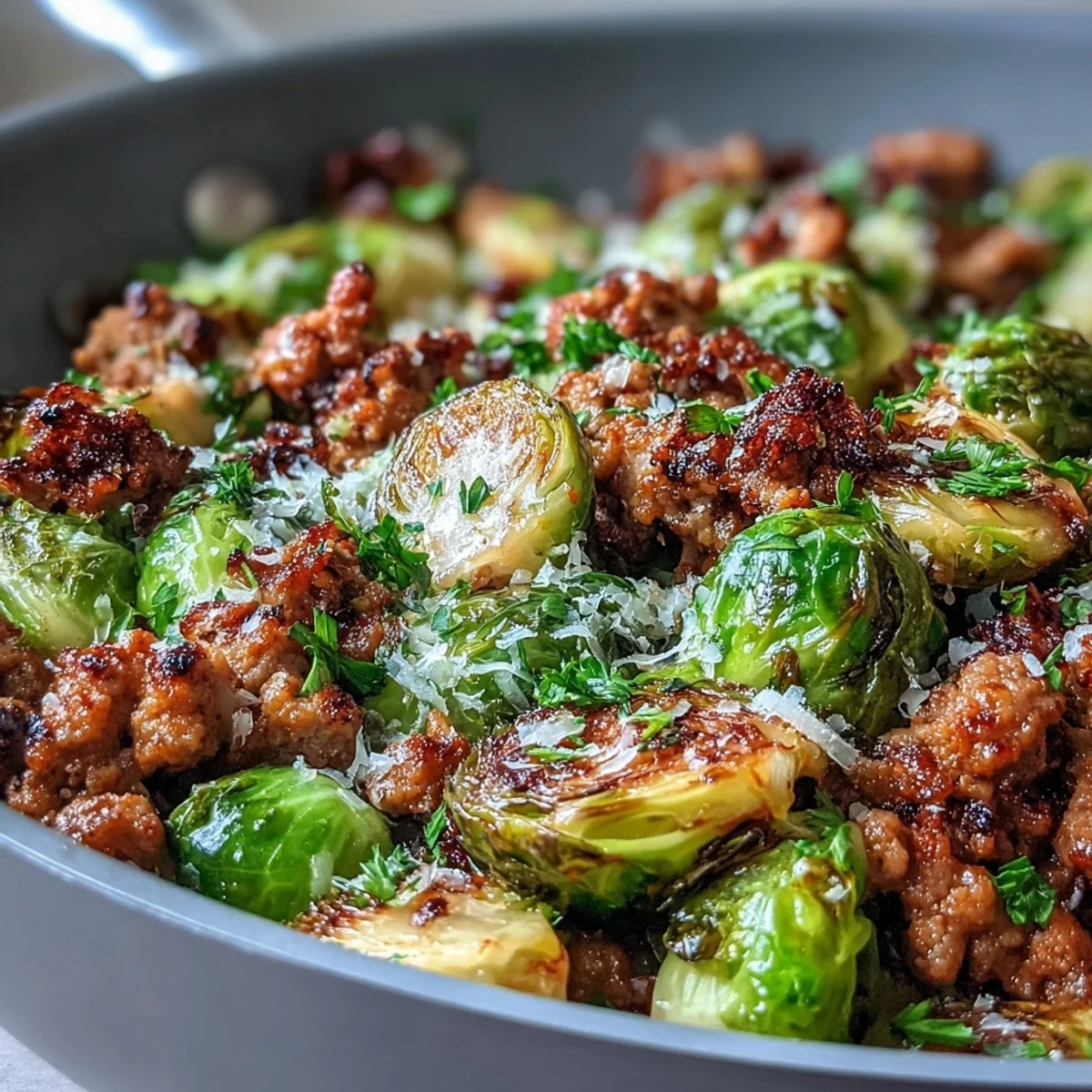 Crisp-edged Brussels sprouts and browned ground turkey mingle with aromatic garlic and paprika in this one-pan skillet.