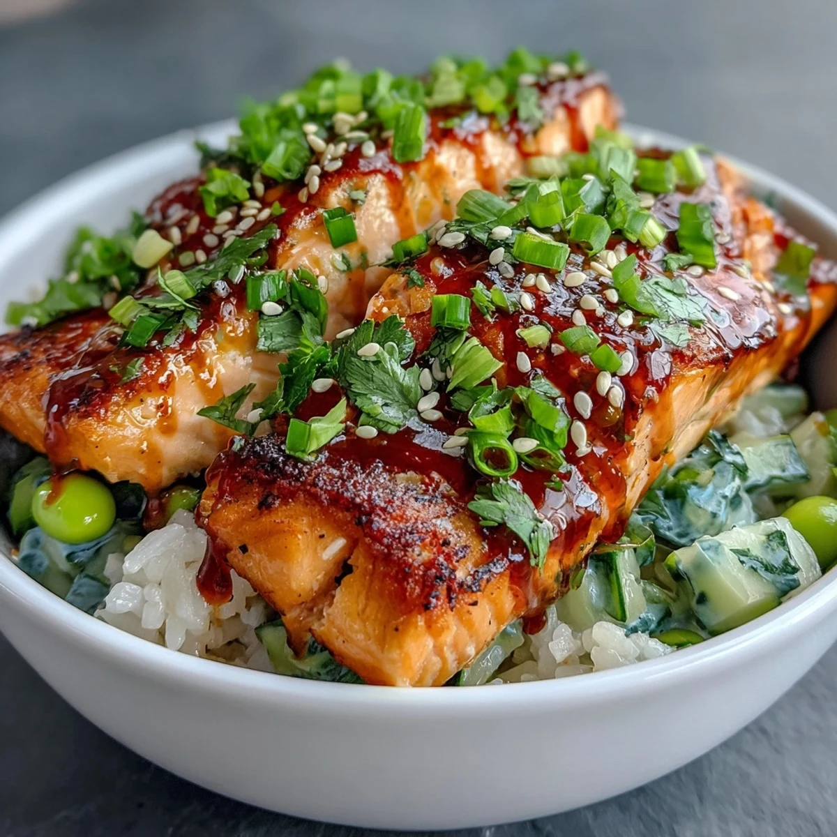 Spicy Salmon Bowl with Creamy Bang Bang Sauce