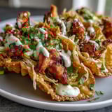 Golden fried wonton shells hold smoky spiced chicken and tangy slaw for Crispy Chicken Wonton Tacos.