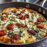 Fluffy spinach and feta frittata with sun-dried tomatoes, baked golden and loaded with savory Mediterranean flavors.