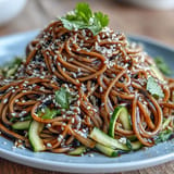Refreshing Japanese-inspired cold soba noodle salad with crisp vegetables and tangy sesame ginger dressing, perfect for summer.  