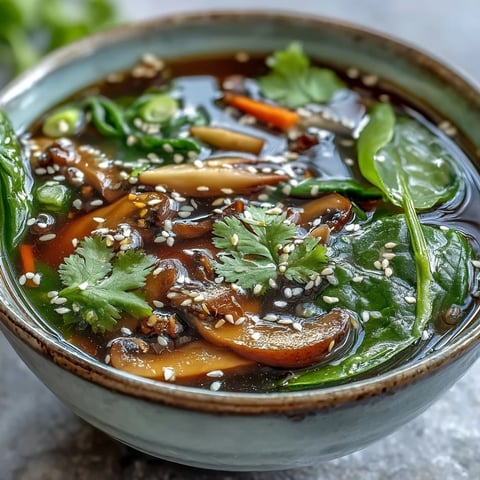 A steaming bowl of Miso Ginger Winter Soup, garnished with toasted sesame seeds and green onions, sitting beside fresh ginger and vegetables.