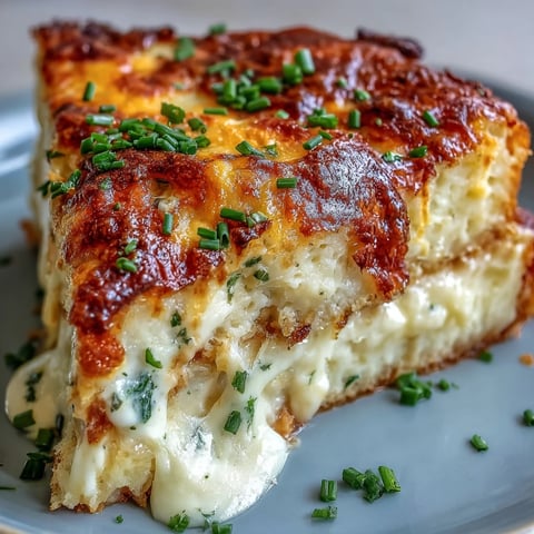 Golden, bubbling Cheese and Potato Pie with creamy Gruyère and cheddar layers, served warm on a rustic table.
