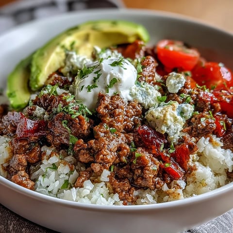 Low Carb Burrito Bowl with sizzling seasoned beef, crisp lettuce, creamy avocado, and fresh lime wedges