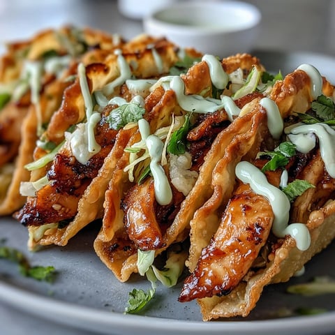 Crispy Chicken Wonton Tacos are stacked high with juicy ginger-marinated chicken, crunchy red cabbage, and fresh cilantro.