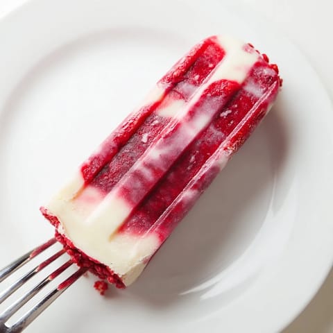 Cooling, vegan raspberry coconut ice pops: a layered treat featuring fresh raspberries and coconut.