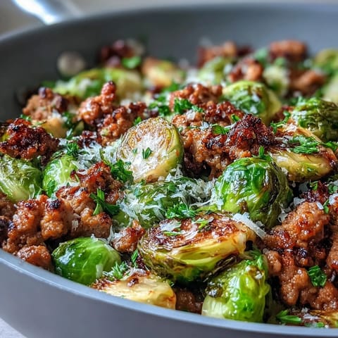 Crisp-edged Brussels sprouts and browned ground turkey mingle with aromatic garlic and paprika in this one-pan skillet.