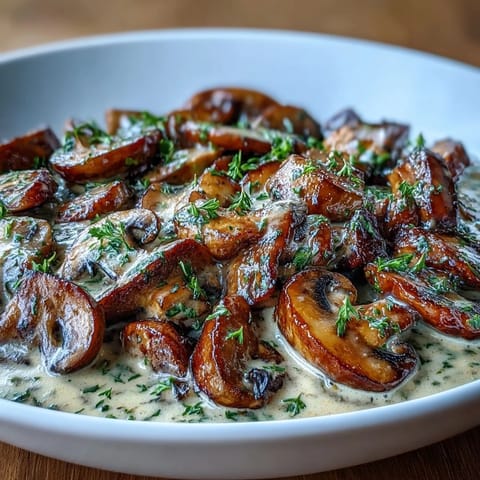 Hearty vegan mushroom stroganoff served over fluffy brown rice with creamy sauce.  
