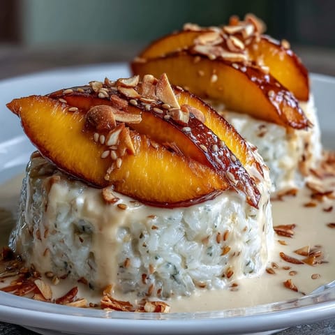 Classic Thai Mango Sticky Rice with creamy coconut-infused sticky rice and fresh mango slices, served in a traditional bowl with sesame garnish.