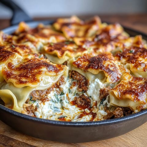 Dumpling Lasagna Skillet with Ground Turkey and Cabbage - hearty one-pan meal layered with savory turkey, tender cabbage, and cheesy dumpling wrappers.