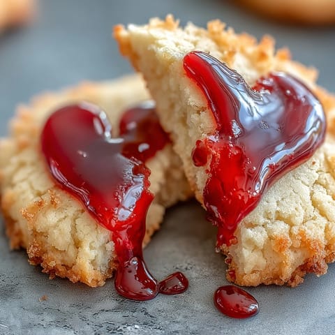 Soft, buttery sugar cookies decorated with dramatic red icing bite marks, ideal for Halloween treat trays and spooky gatherings.  