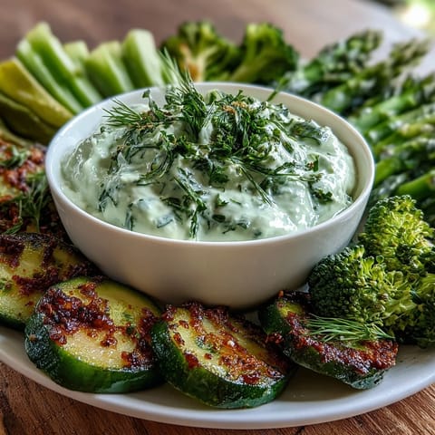 Vibrant veggie platter featuring crisp cucumber, snap peas, and bell pepper with avocado ranch.  