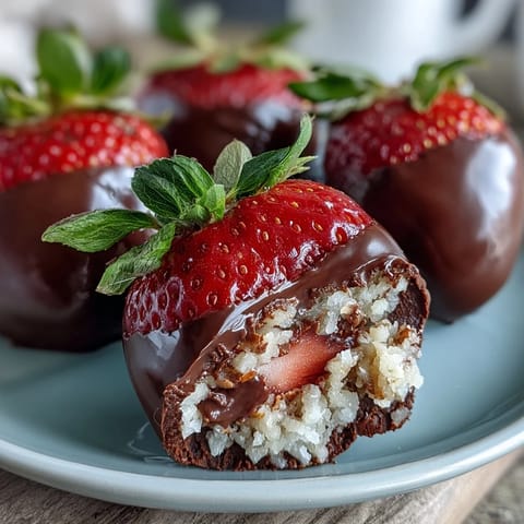 Decadent Dubai-style strawberry truffles with dark chocolate shell, rosewater aroma, and cardamom spice.