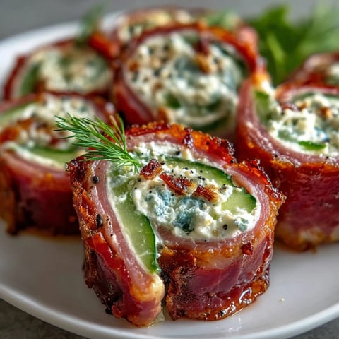 Ham, cream cheese, and pickle pinwheels: smoky ham and tangy pickles rolled in creamy cheese for a perfect party appetizer.