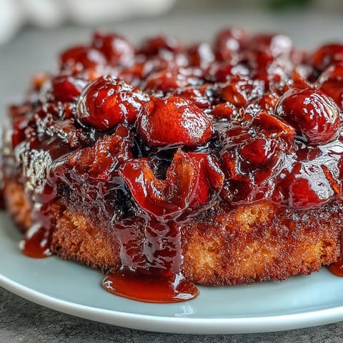 2. Moist and flavorful cherry almond upside-down cake, crowned with sweet, glossy cherries and a buttery almond crumb.  