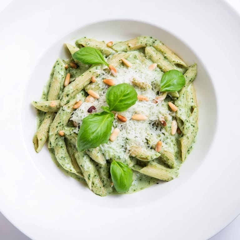 Vibrant image shows The Best 15-Minute Creamy Pesto Pasta, ready in minutes with a rich, creamy sauce.