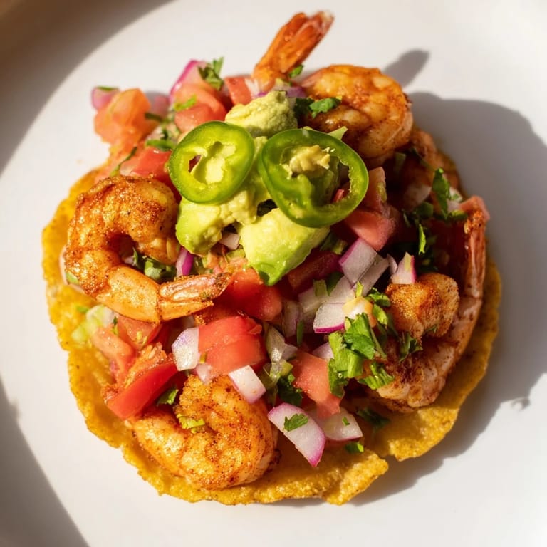 Enjoy these flavorful Quick Shrimp and Avocado Tostadas, featuring perfectly cooked shrimp and fresh toppings.