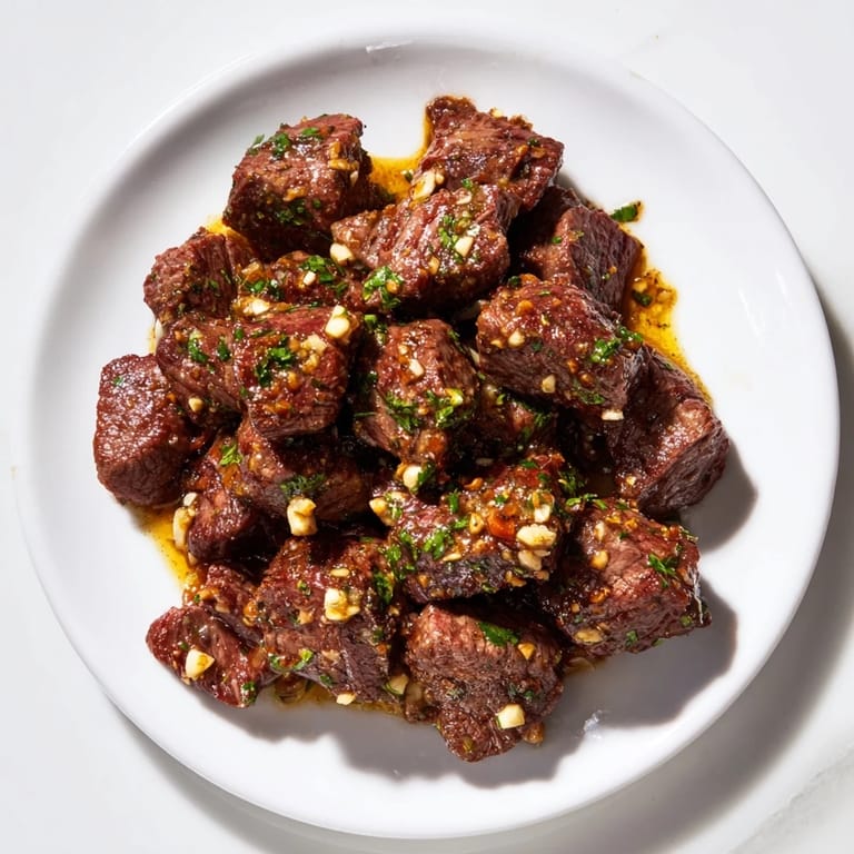 Appetizing Skillet-Seared Steak Bites, a quick meal with tender steak and savory butter sauce.