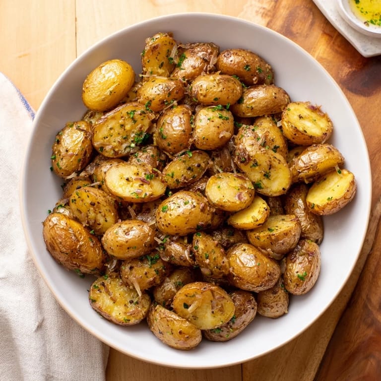 Hot from the oven, these smash potatoes are coated in flavorful garlic butter, herbs, and seasonings.