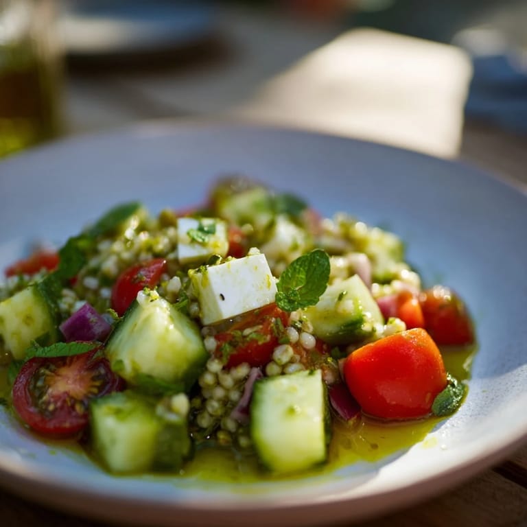 Cool and crisp Fresh Cucumber and Chickpea Salad, perfect for a light lunch, features refreshing herbs and bright flavors.