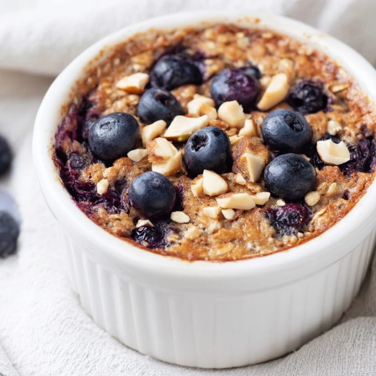 Warm and comforting Blueberry Baked Oats, offering a sweet, cake-like texture, perfect for breakfast.