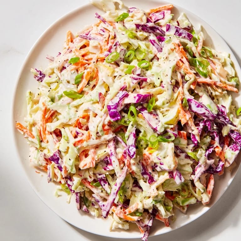 Freshly made Quick Coleslaw Salad tossed in creamy dressing, a delicious, refreshing summer side.