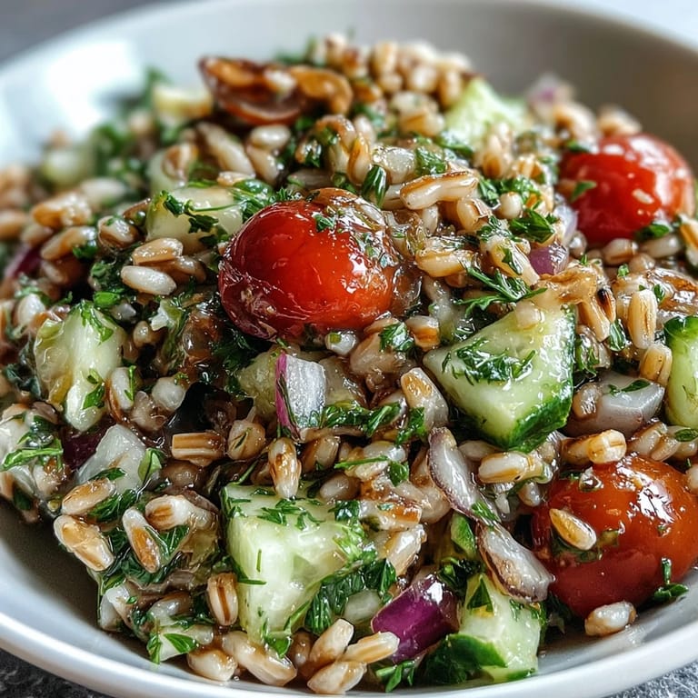 Fresh mint, parsley, and dill top a vibrant bowl of Barley and Herb Salad, tossed in a zesty lemon dressing.