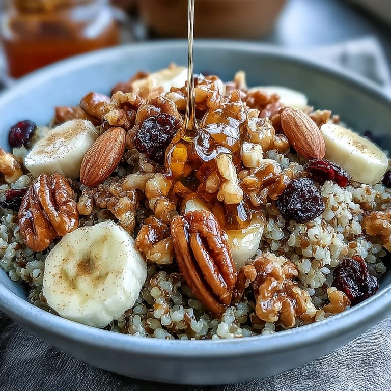 For an easy start, a wholesome buckwheat groats breakfast with diced apples, toasted pecans, and a drizzle of maple syrup in a rustic ceramic bowl.
