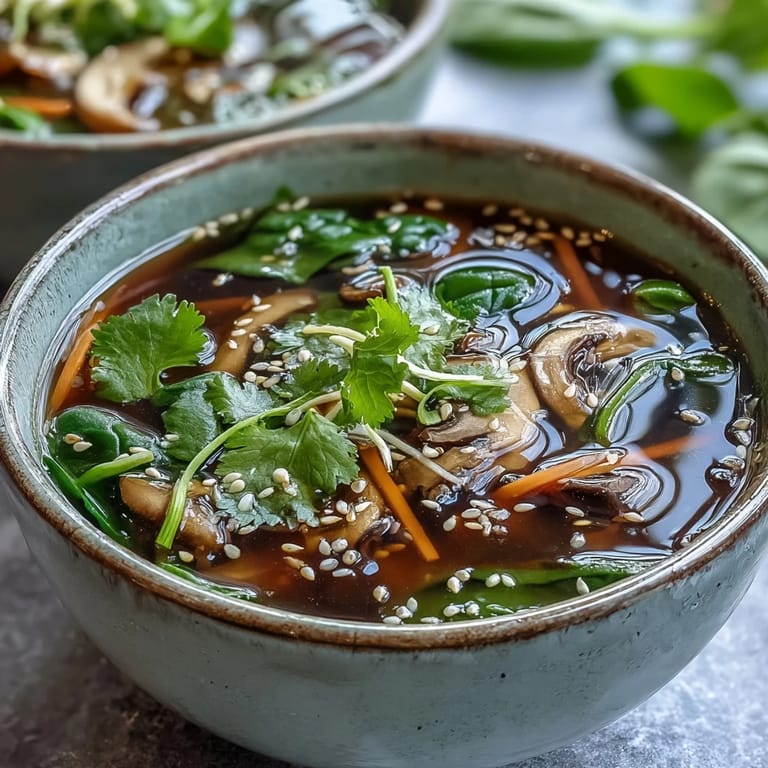 Miso Ginger Winter Soup features colorful vegetables and tender mushrooms in a fragrant, golden broth, ready to be enjoyed on a cold day.