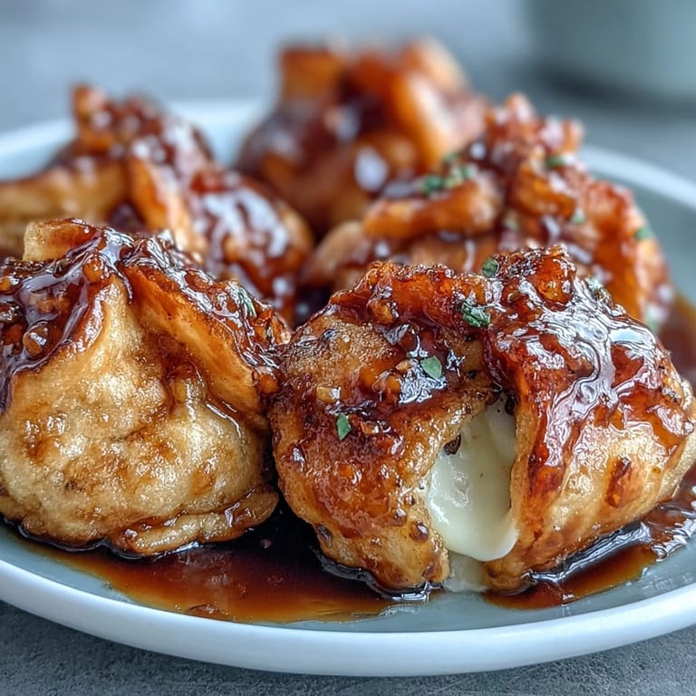 A close-up view of a cut Chīzu Imomochi showcases the soft potato texture and stretchy mozzarella center, ready to be eaten.