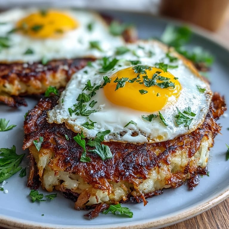 A close-up of a vegetarian celeriac rösti with a dollop of harissa yogurt and a runny egg yolk.