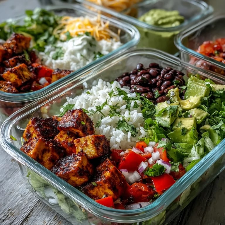 Savory chicken, fluffy quinoa, and seasoned black beans layered with shredded romaine lettuce and red onion in a portable meal prep container for a customized Burrito Bowl Base.