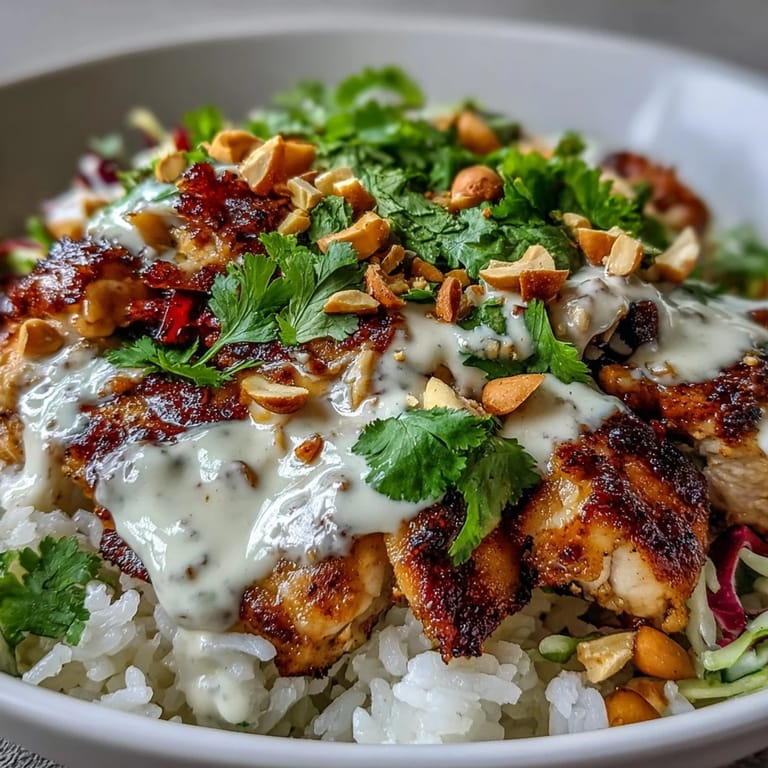 Peanut Chicken Protein Bowl served with lime wedges and chopped peanuts, perfect for a colorful, healthy meal prep lunch.