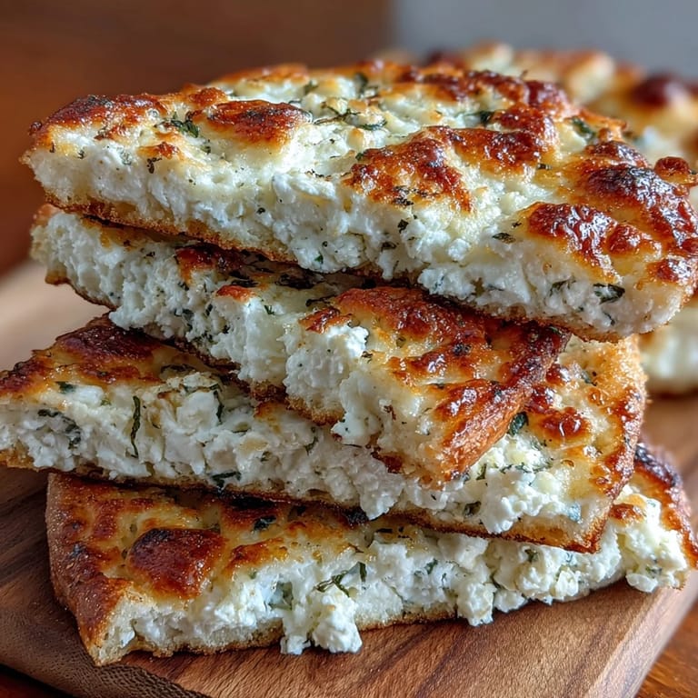 Fluffy Cottage Cheese Flatbread topped with fresh herbs and olive oil, served warm.