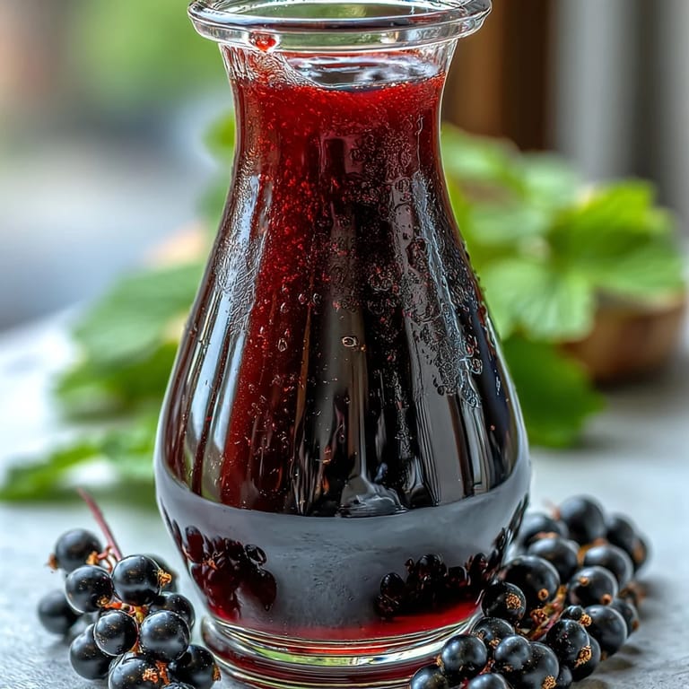 Close-up of fresh blackcurrants and Jamaican dark rum infusing in a jar, illustrating the easy, 14-day process for crafting this vegan liqueur.