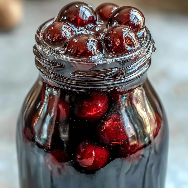 Fresh blackcurrants and vodka being prepared for Blackcurrant Vodka Liqueur, showing berries in a large glass jar with sugar.