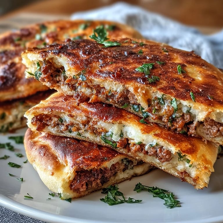Freshly grilled Crispy Lebanese Arayes, golden-brown pita pockets stuffed with fragrant spiced meat and herbs.